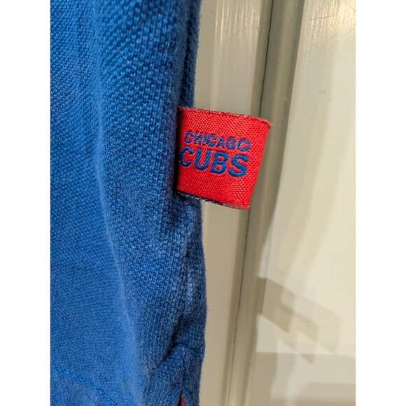 Vintage Majestic Chicago Cubs Polo Shirt Men’s Medium Blue Red Trim MLB Cotton - Picture 8 of 13